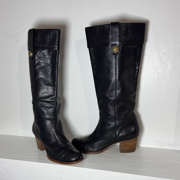 Coach Fayth black leather knee-high heeled boots 9